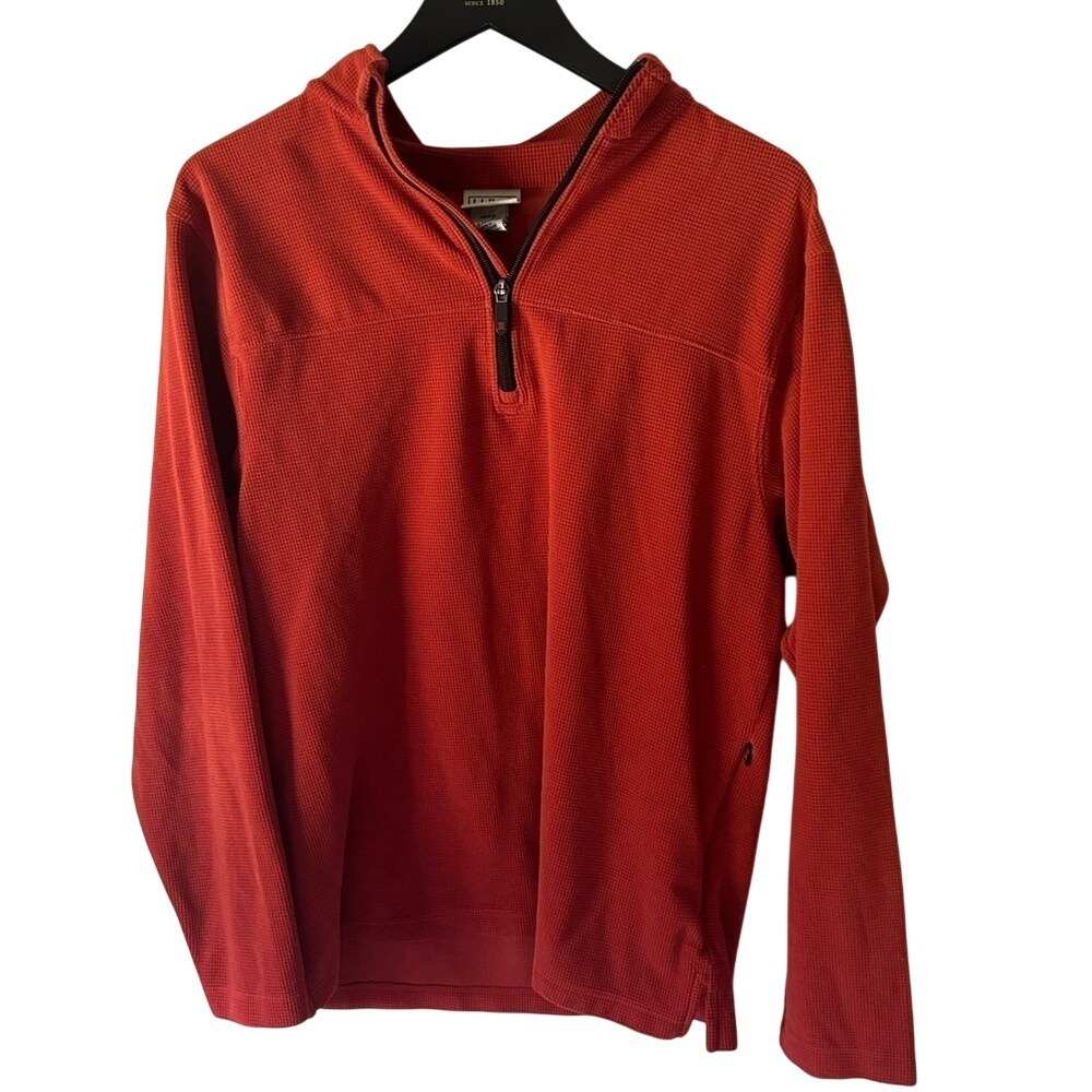 L.L. Bean Orange Red Quarter Zip Pullover Textured Long Sleeve Casual Athleisure